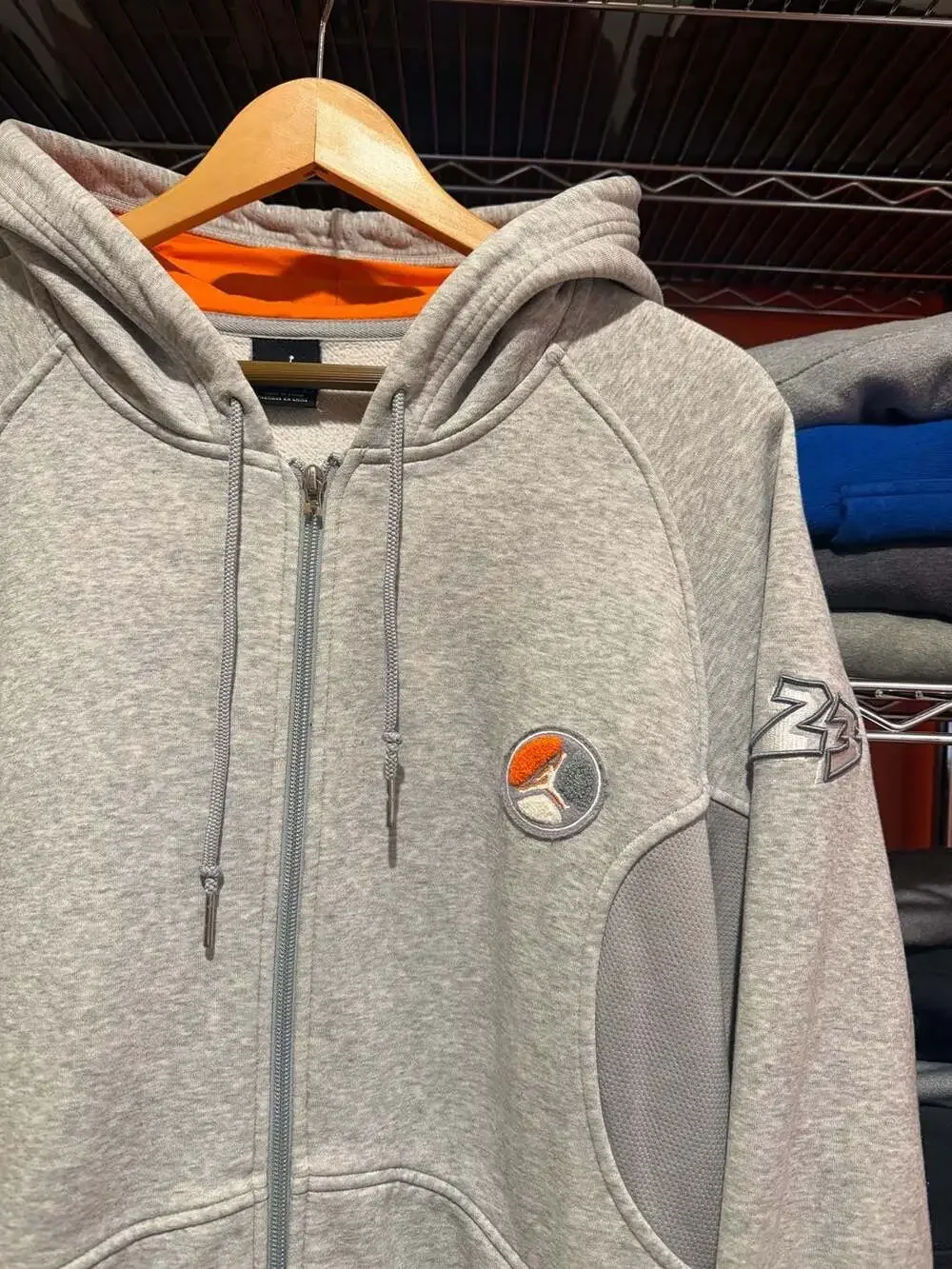 Jordan Retro 8 Gray Orange Full Zip Hoodie Jumpman Embroidered Men's Large